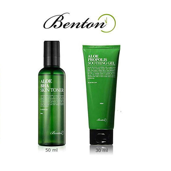 BENTON Aloe Trial Set Aloe BHA Skin Toner 50ml + Aloe Propolis Soothing Gel 30ml - MakeUp World Pakistan